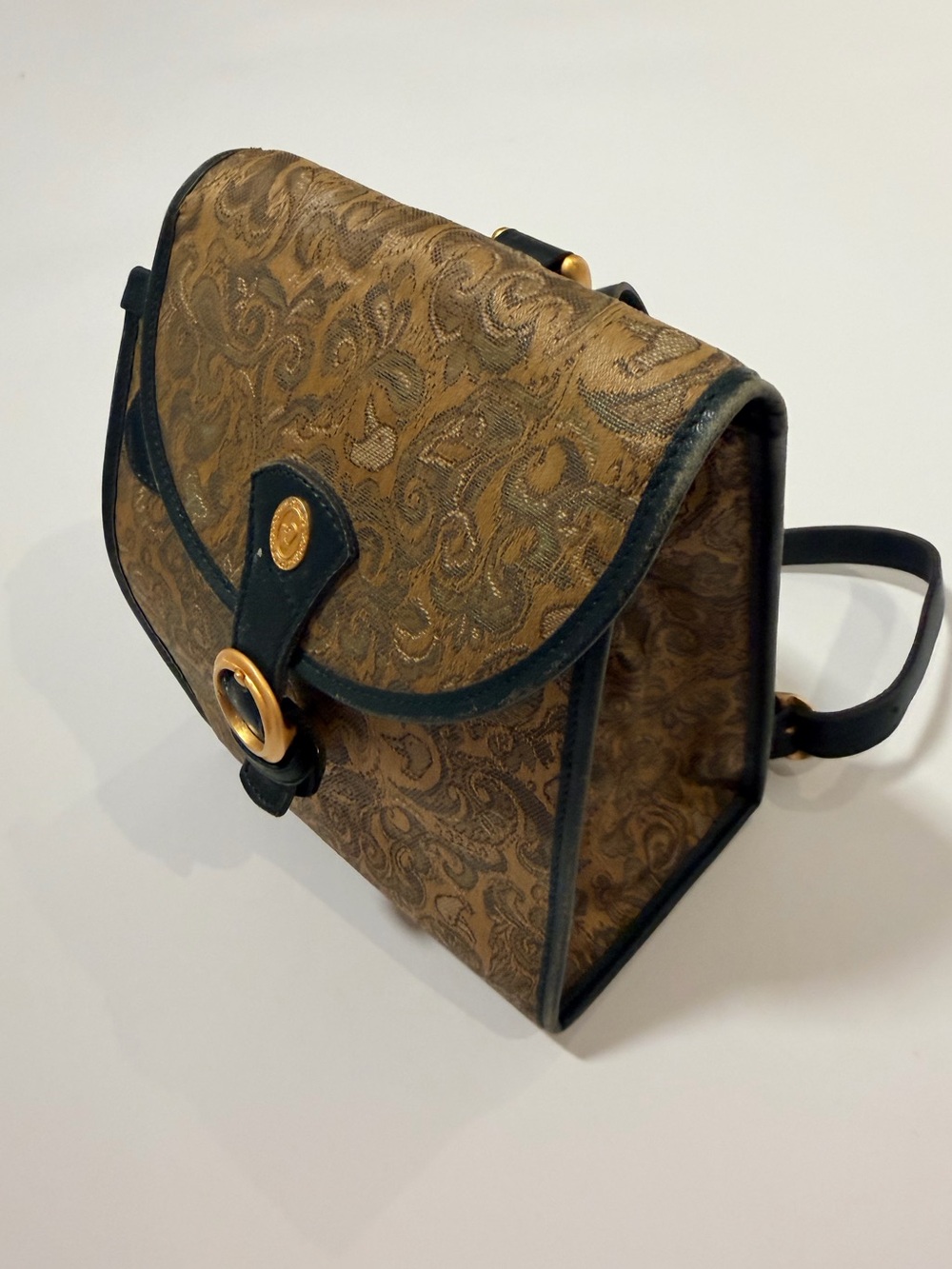Vintage Gentlemen Duck Tapestry Crossbody Bag Brown Green Gold